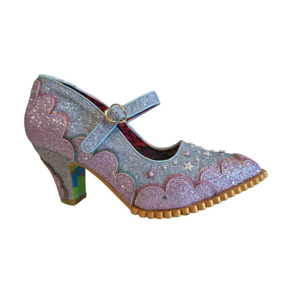 NEW IRREGULAR CHOICE women's shortie bread heels in blue